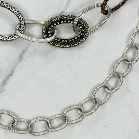 Chunky Silver and Gold Tone Rhinestone Studded Chain Link Necklace - Picture 8 of 8